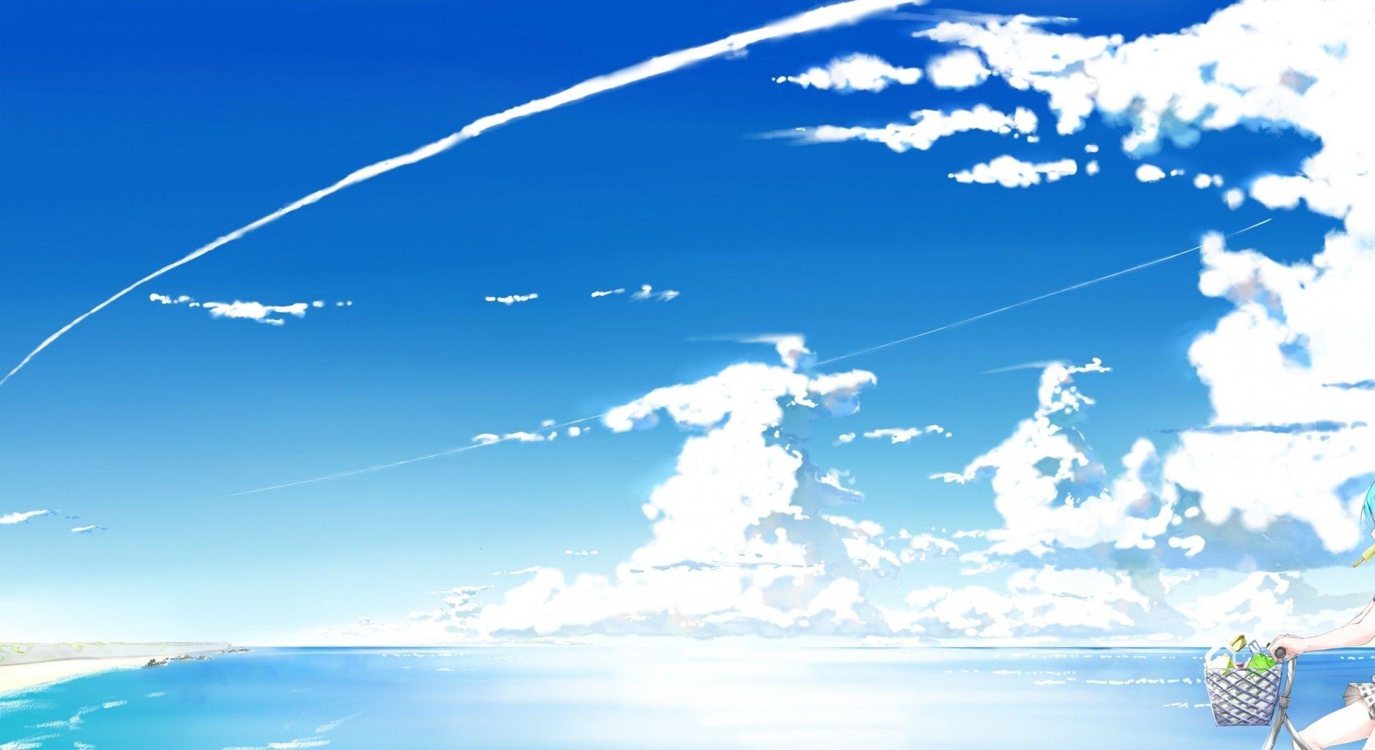 1980x1080 Download 1980x1080 Anime Girls, Bicycle, Friends, Clouds