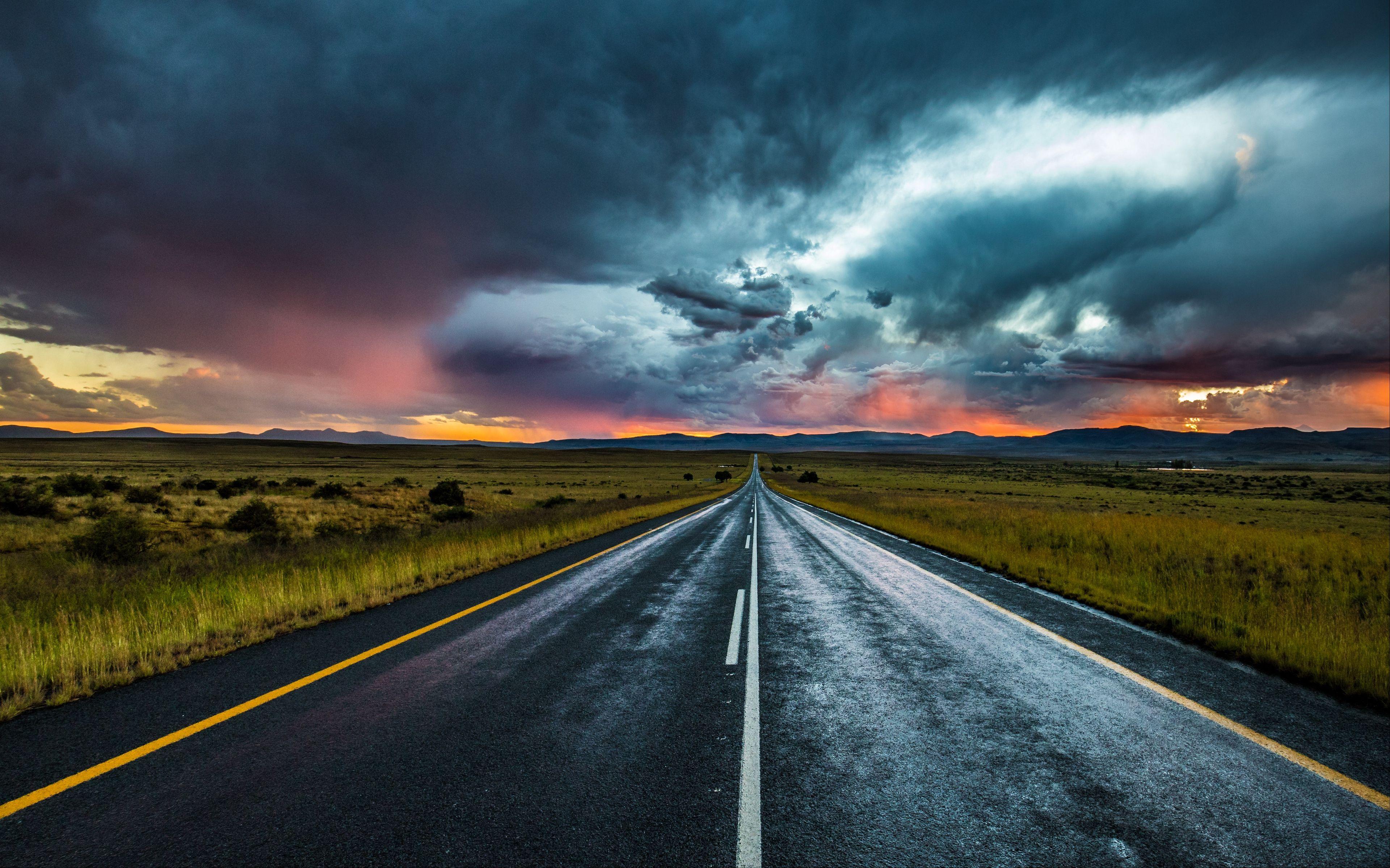 3840x2400 Download wallpaper 3840x2400 road, marking, evening, clouds