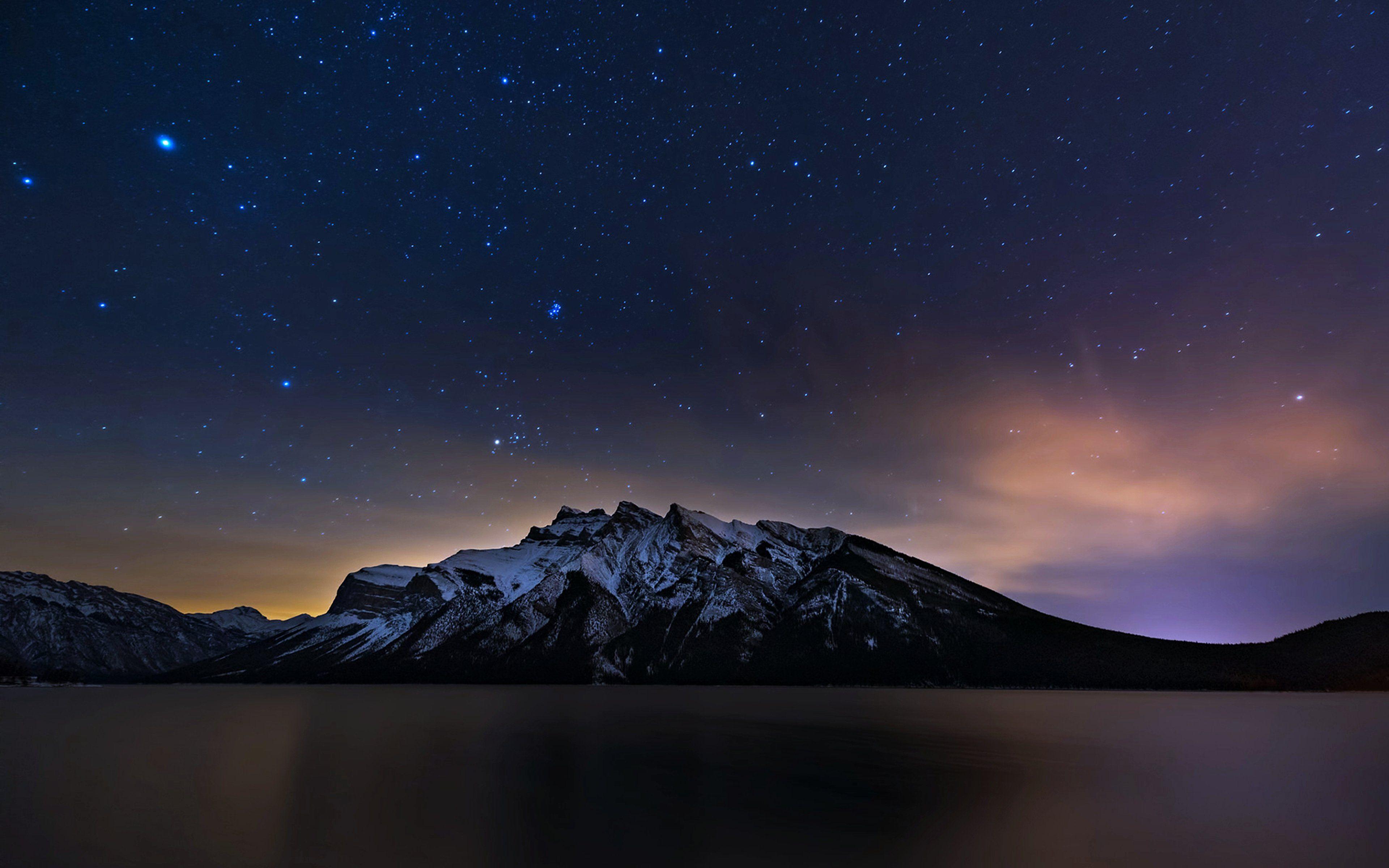 3840x2400 banff, Alberta, Canada, Lakes, Mountains, Night, Stars