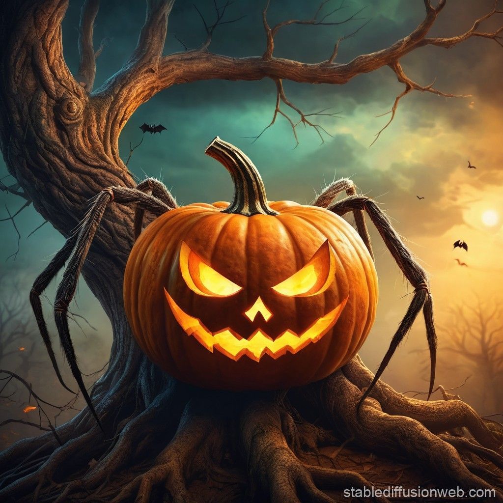 1024x1024 an halloween tree under a full moon