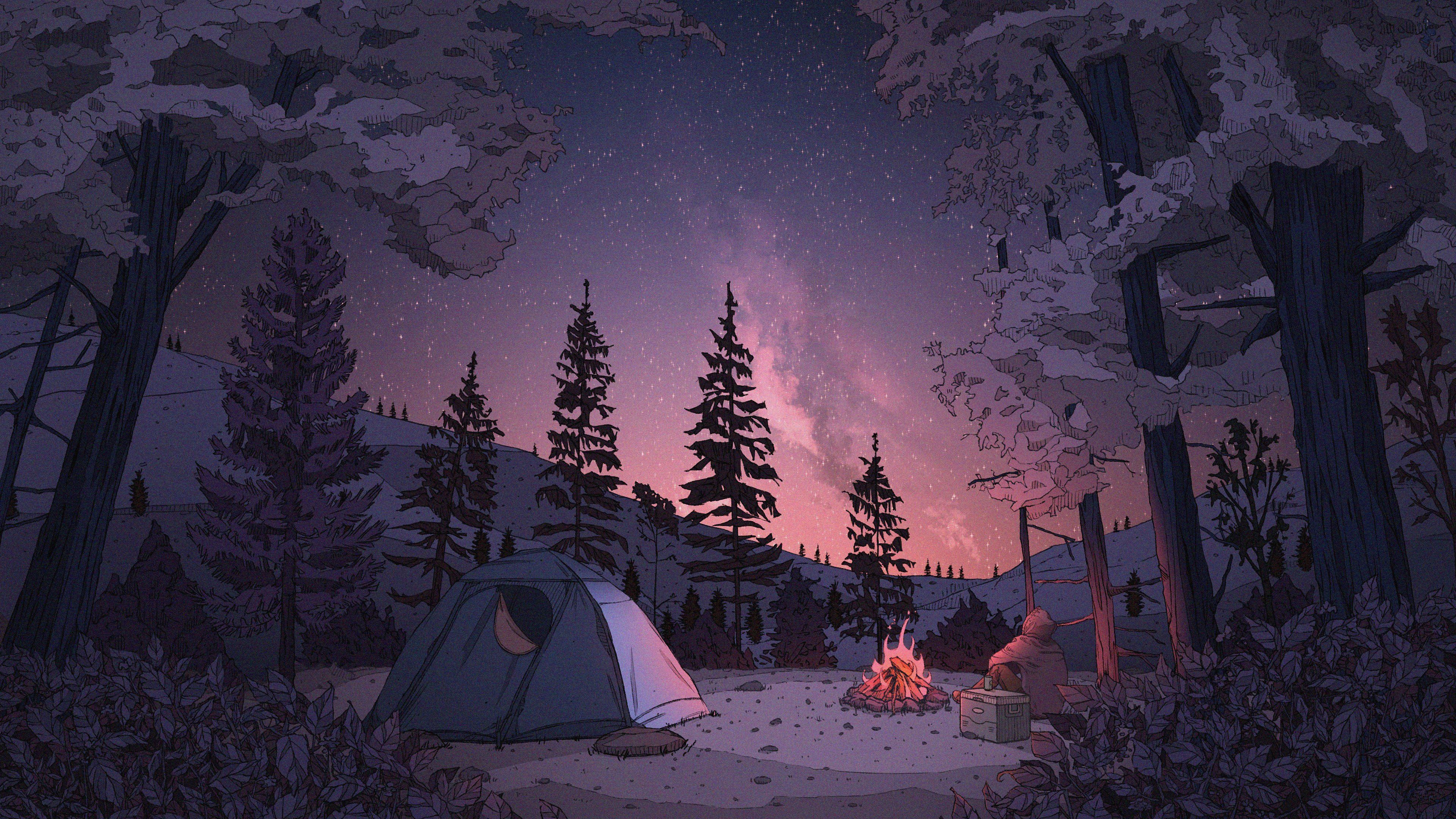 3840x2160 Lofi Forest Wallpaper