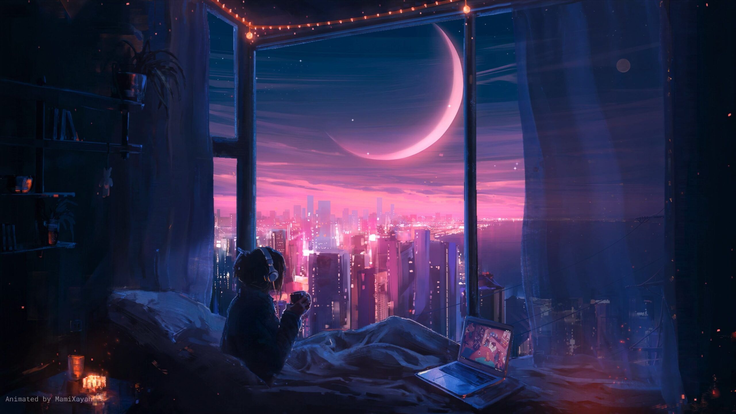 2560x1440 Lofi Girl Chilling by the Window Night