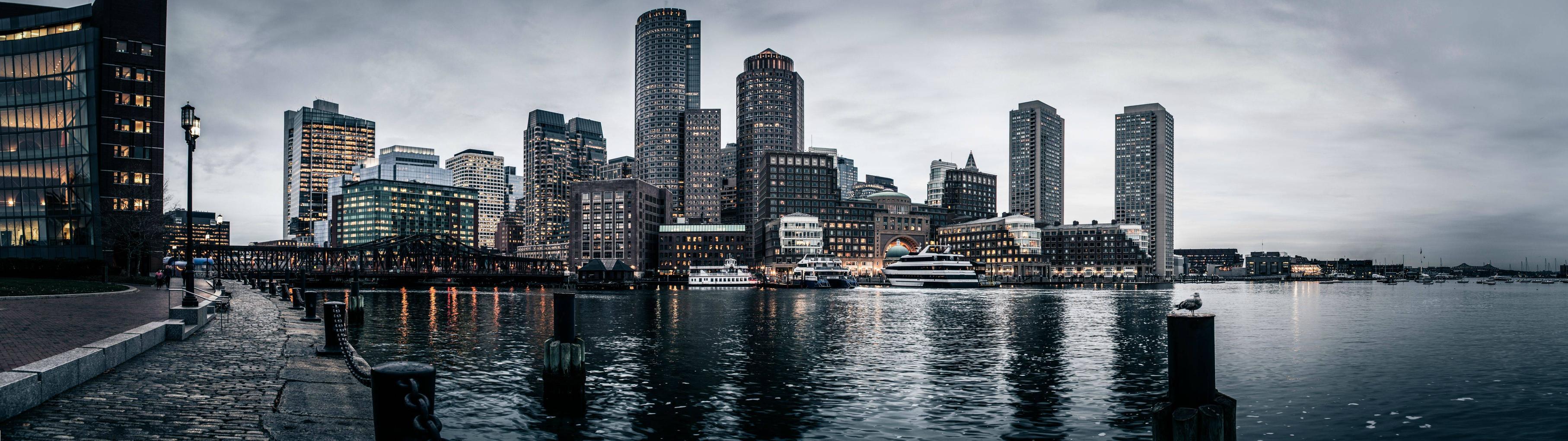 3628x1022 Gorgeous HD Panorama Of Harbor Skyline (xpost From R Wallpaper): Boston