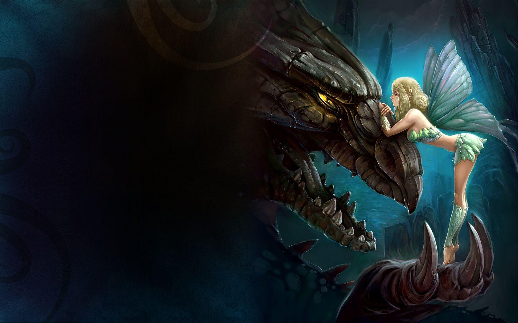 1680x1050 Fairy and Dragon Wallpaper