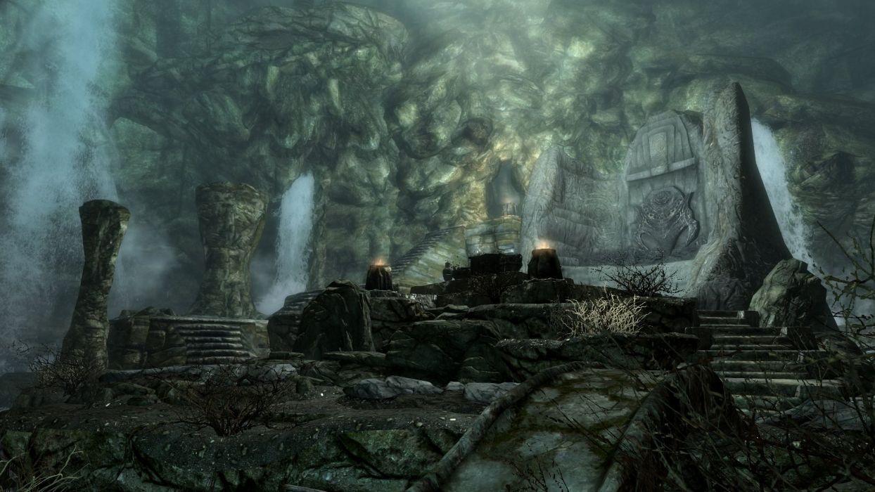 1244x700 The Elder Scrolls V Skyrim Waterfall Nordic Ruins wallpaper