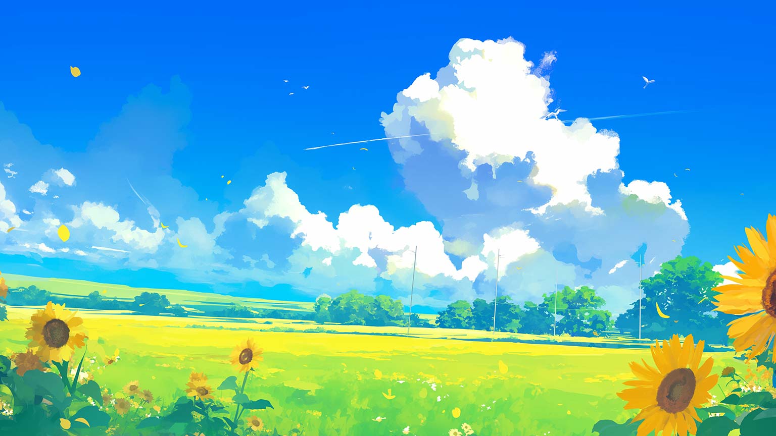 1536x864 Sunflower Field & Clouds Desktop