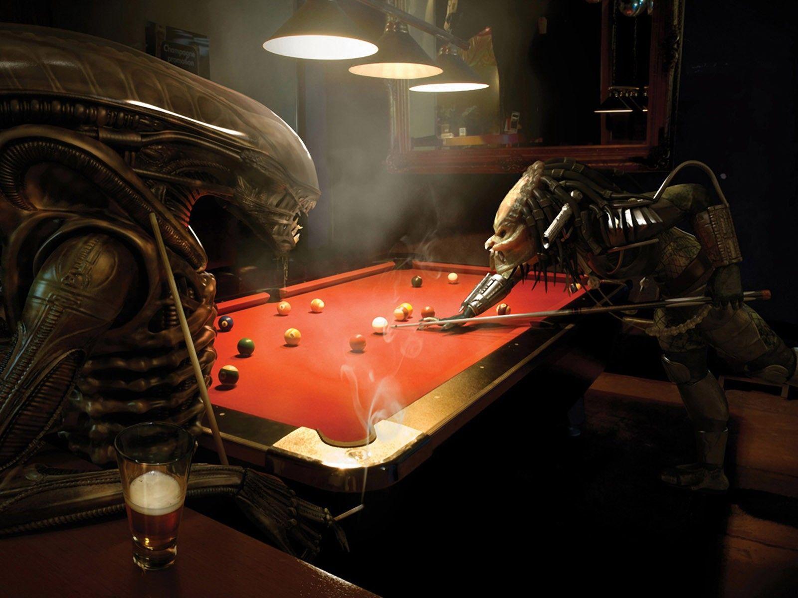 1600x1200 predator, funny, Alien, Alien VS. Predator, pool table