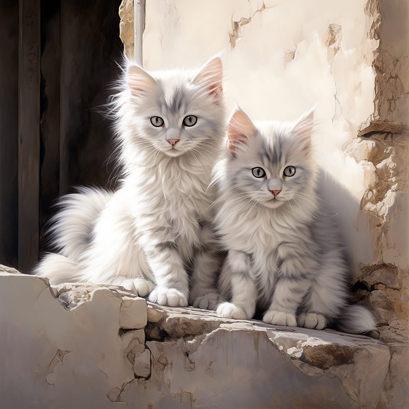 1344x1344 Furry grey kittens sitting