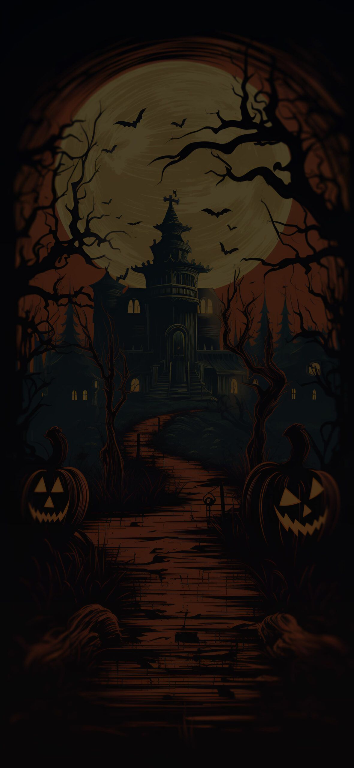 1181x2560 Halloween Retro Style Dark Wallpaper