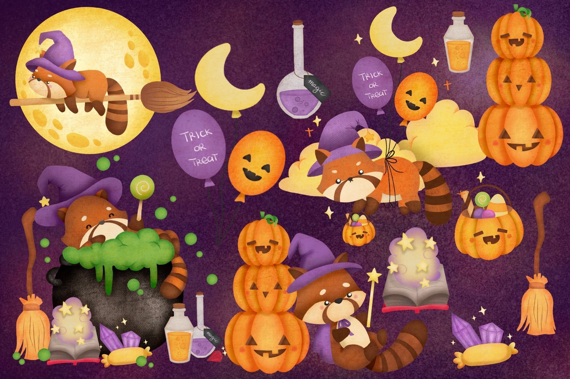 1946x1296 Watercolor Red Panda Witch Clipart