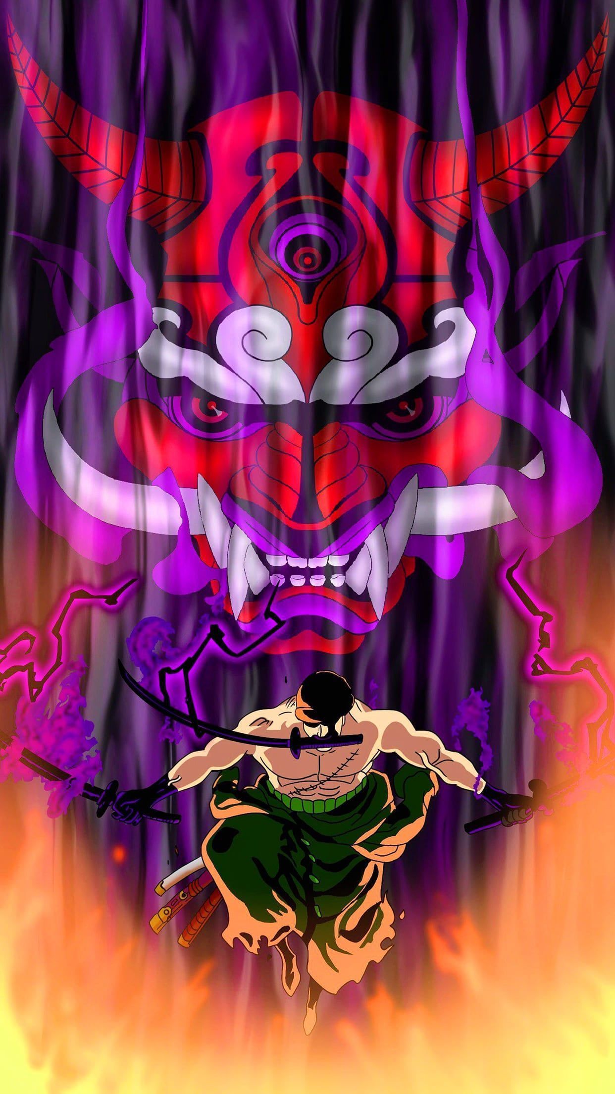 1242x2208 Zoro King of Hell Wallpaper