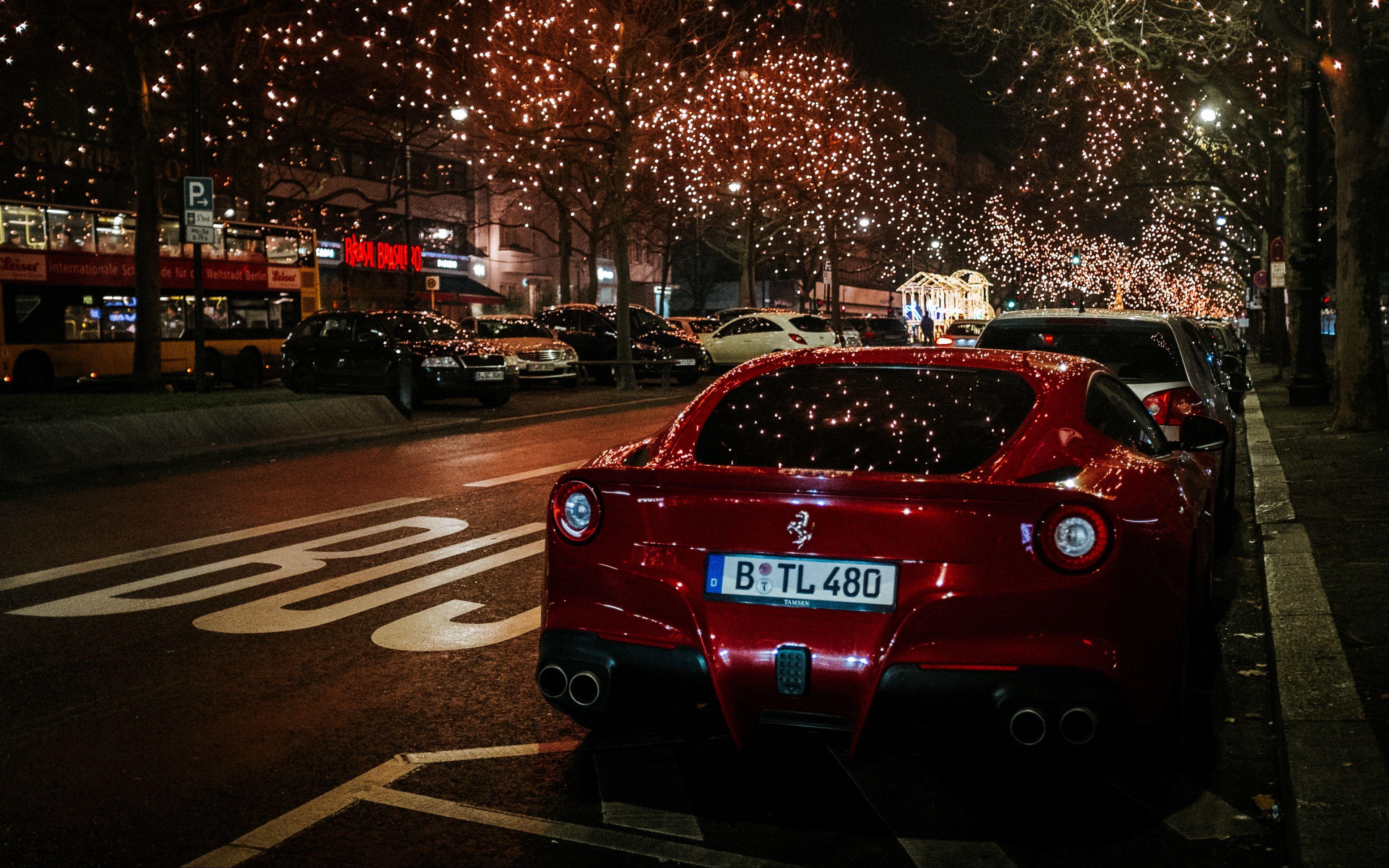 3840x2400 Download wallpaper 3840x2400 ferrari, rear view, red, night