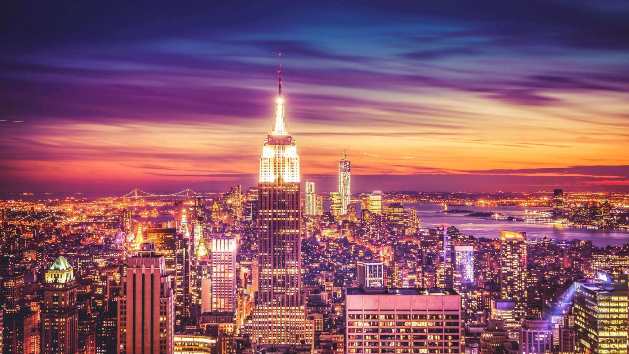 2048x1152 New York Sunset Wallpaper