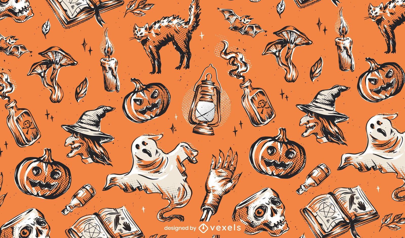1600x941 Vintage Halloween Pattern Design Vector