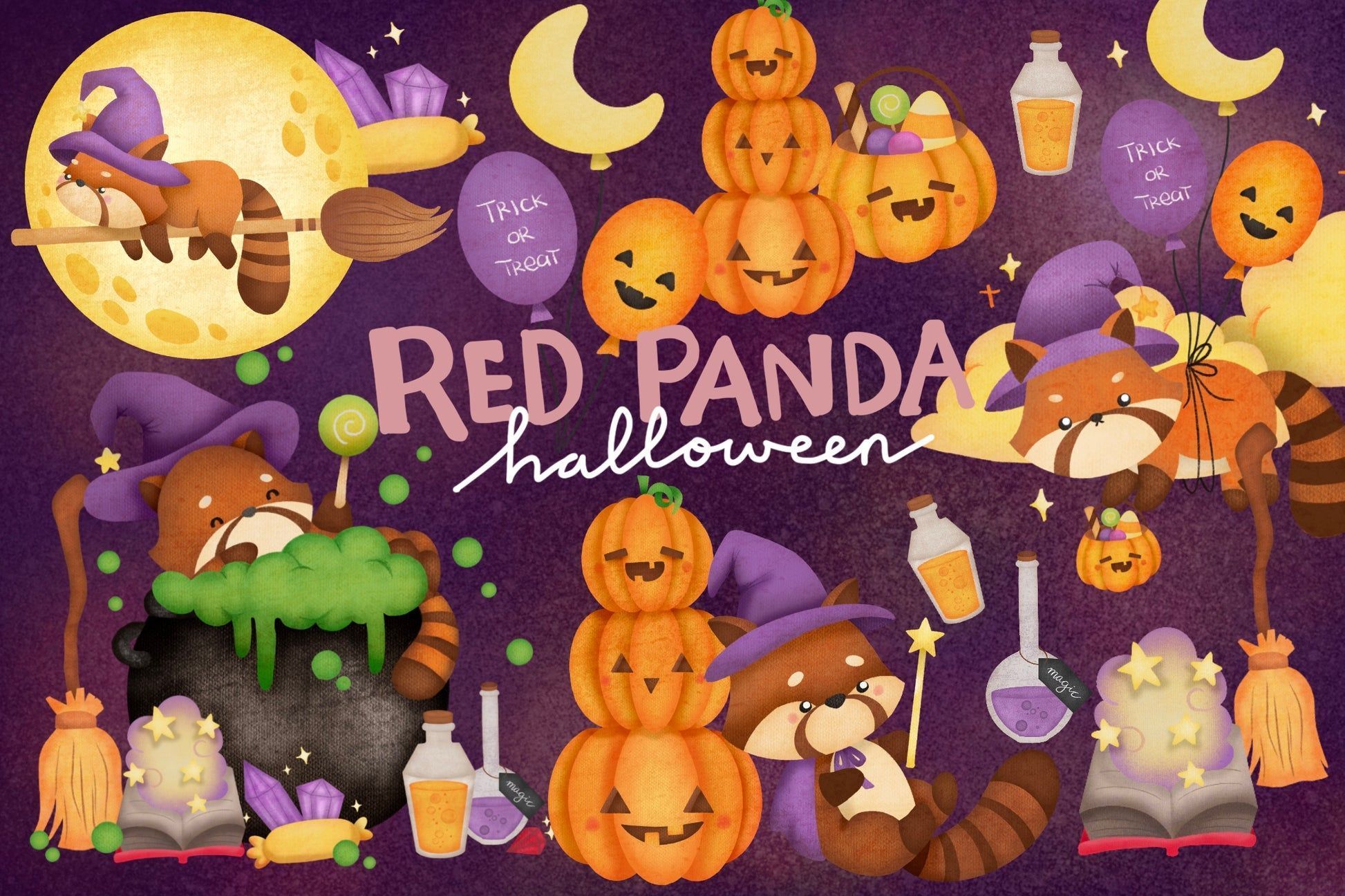 1946x1296 Watercolor Red Panda Witch Clipart