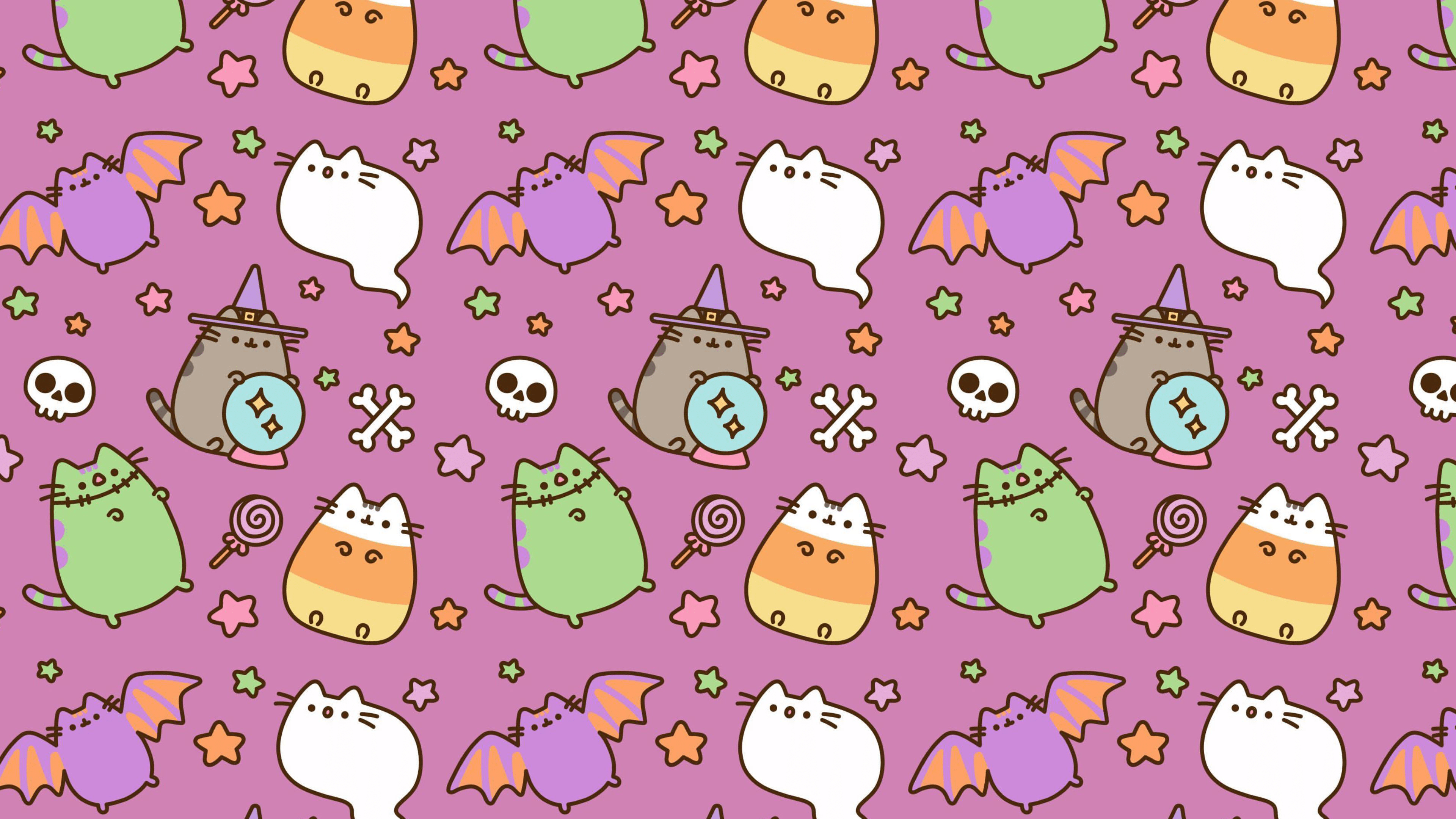 3840x2160 Tiles Pattern Halloween Pusheen
