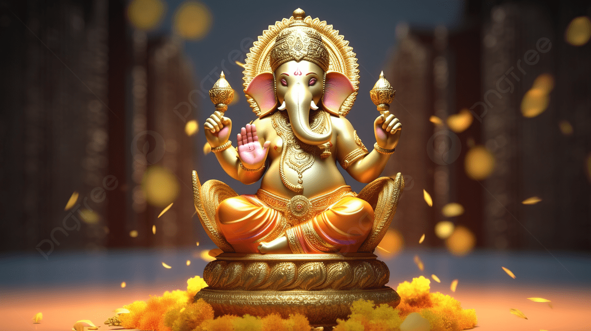1200x673 3D Render Of Ganesha Statue Celebrating