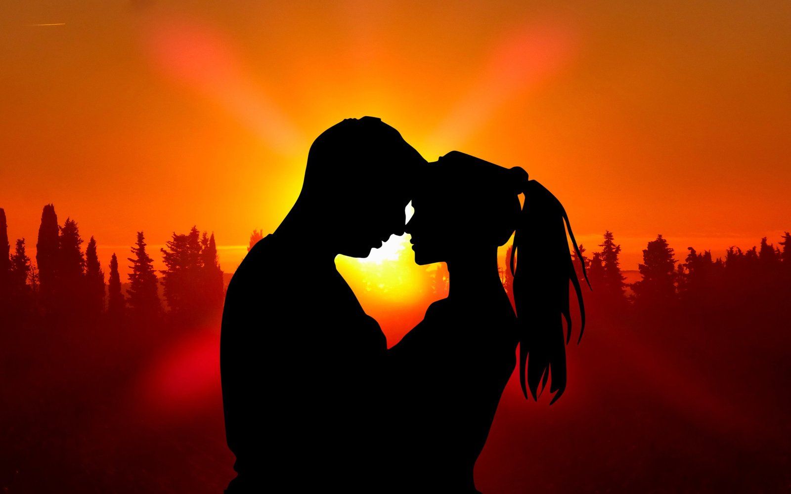 1600x1000 Sunset Love Couple Boy An Girl Silhouette Red Sky Wallpaper HD :