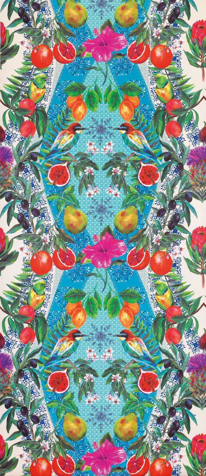 780x1800 Talavera Wallpaper in Citrus Fruits and Vivid Hedgerow Flowers