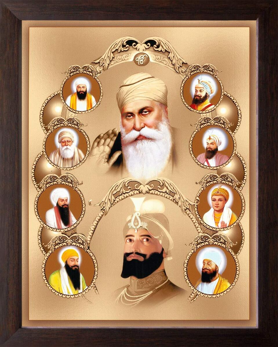 959x1200 All Ten Sikh Gurus Painting HD Printed