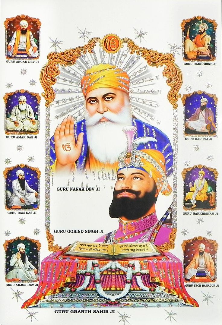 736x1078 Ten Sikh Gurus with Guru Granth Sahib