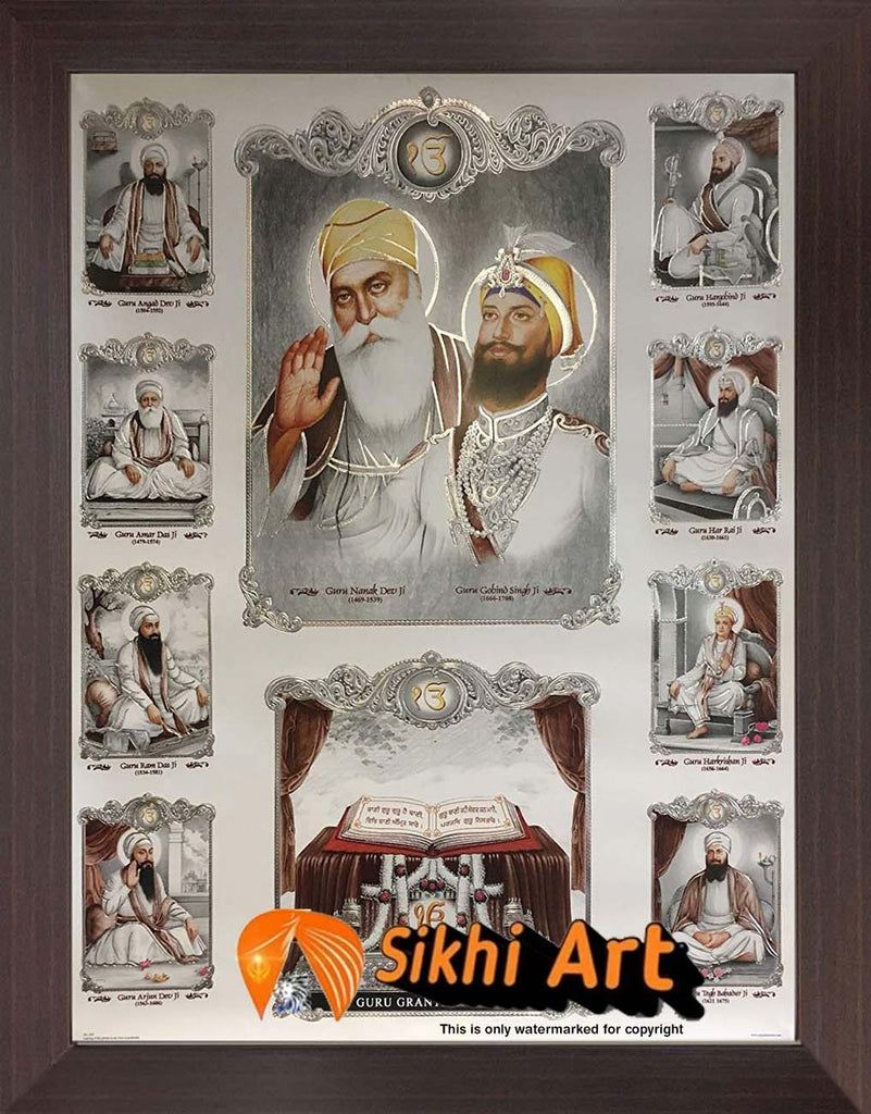 801x1024 Ten Sikh Gurus With Guru Granth Sahib