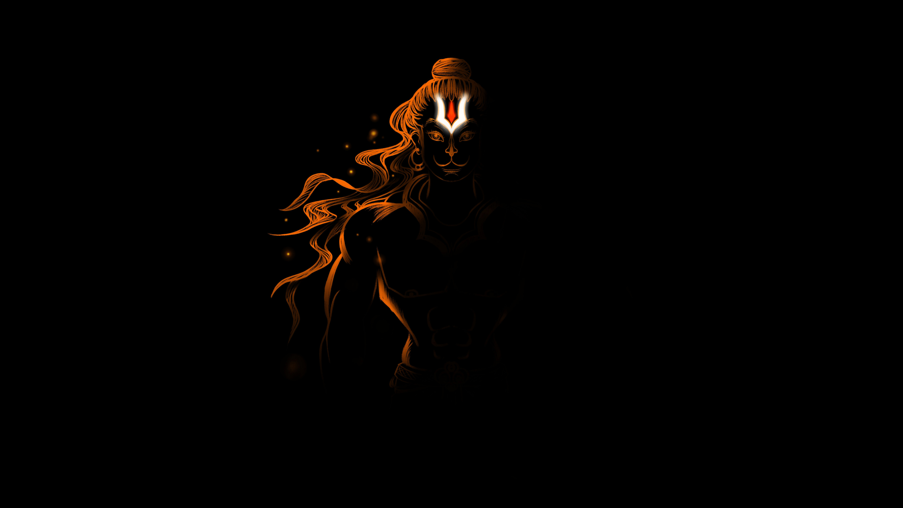 3840x2160 Lord Hanuman Wallpaper 4K, Black