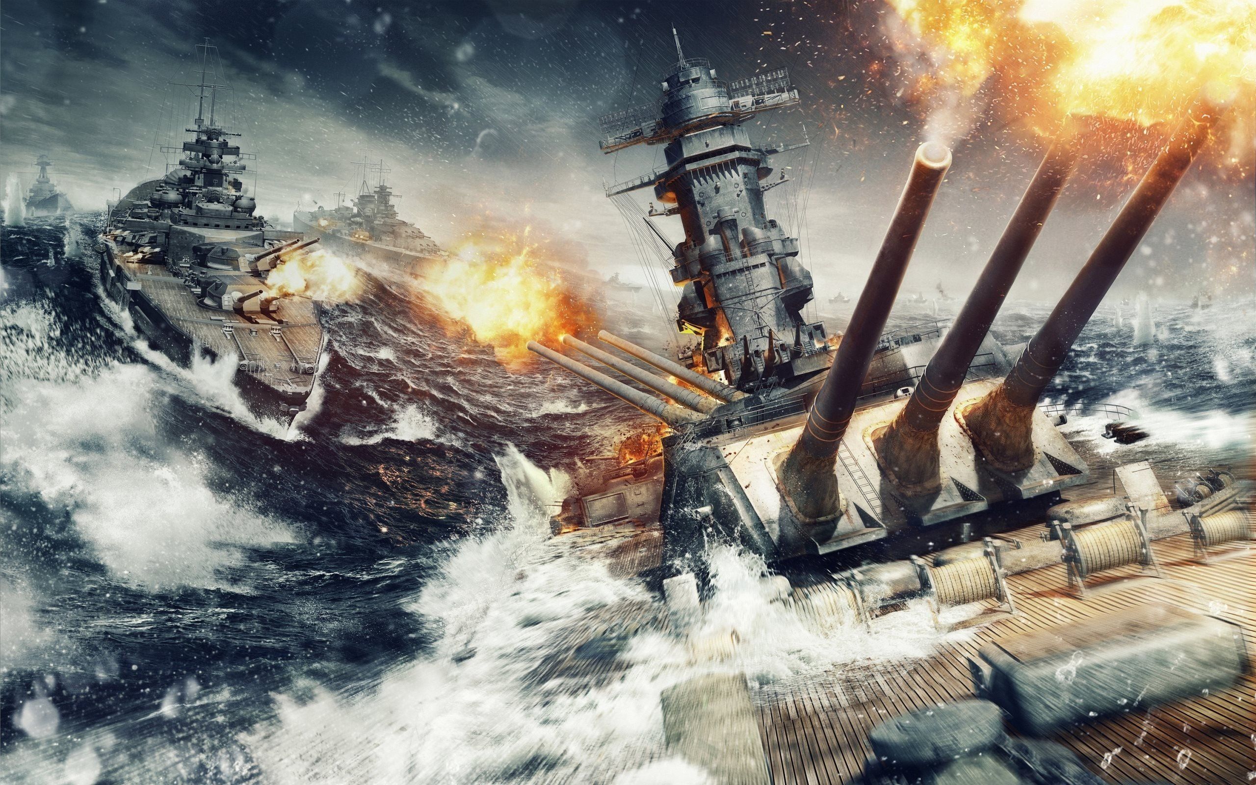 2560x1600 Naval Battle Wallpaper