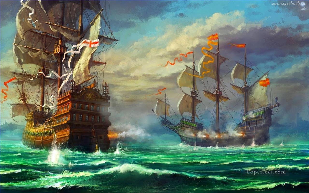 1280x800 naval battle Painting