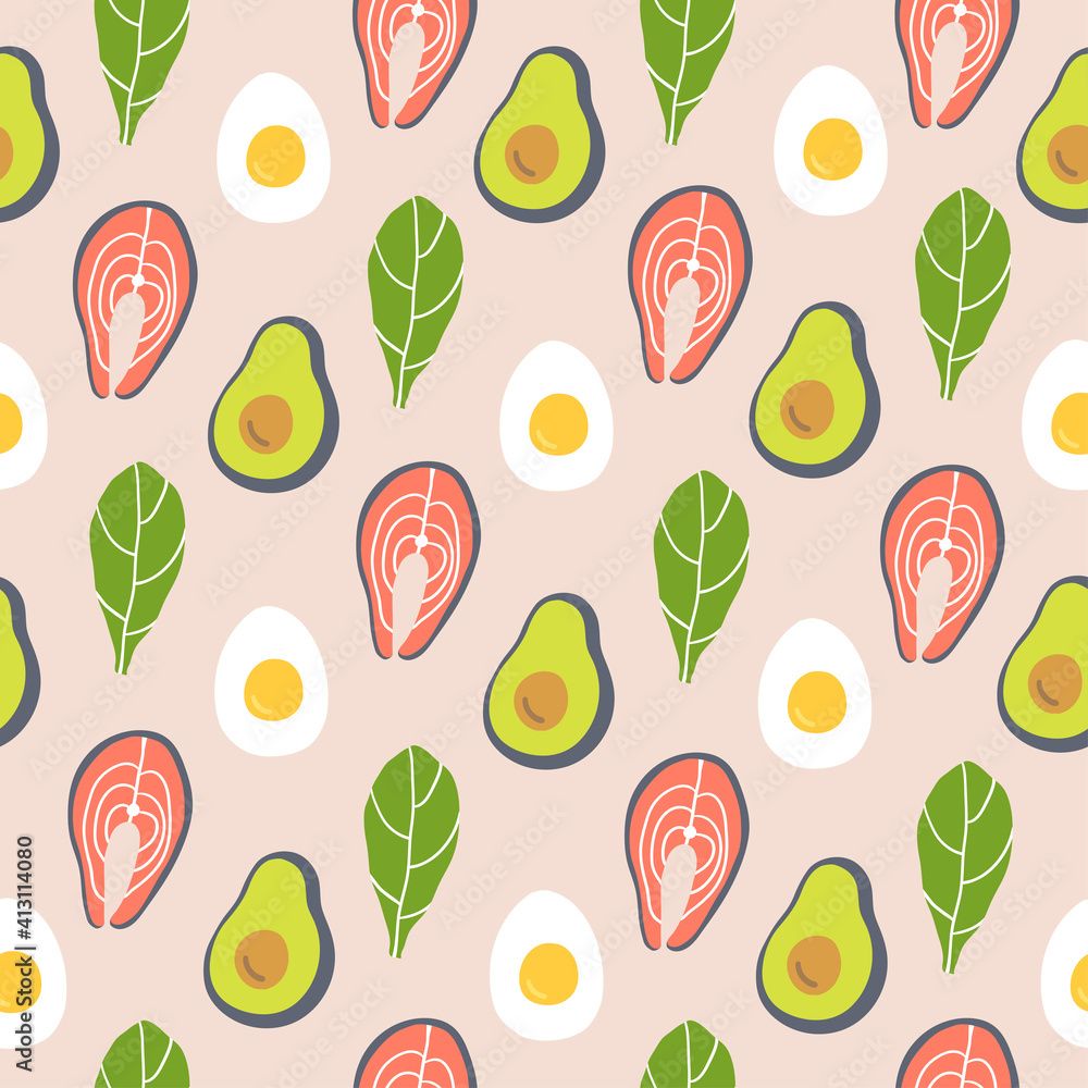 1000x1000 Keto diet food seamless pattern