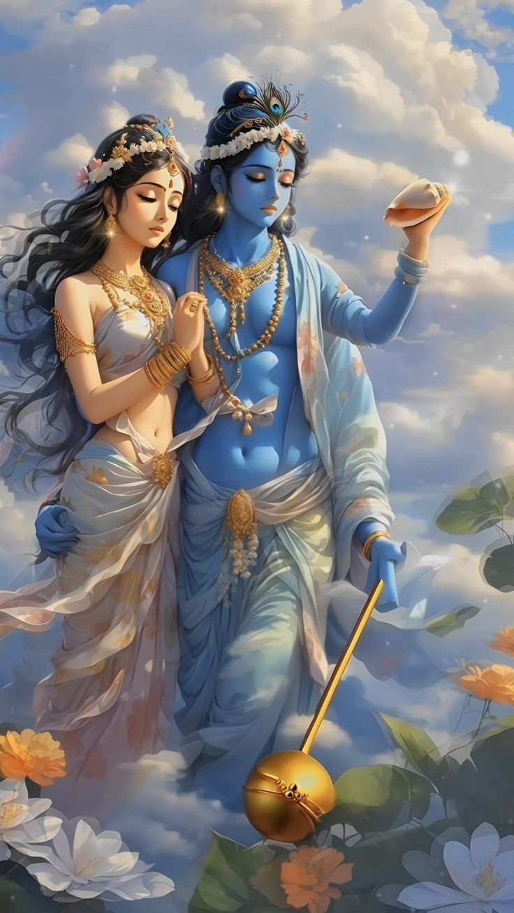 736x1306 Krishna and radha phone wallpaper 4k