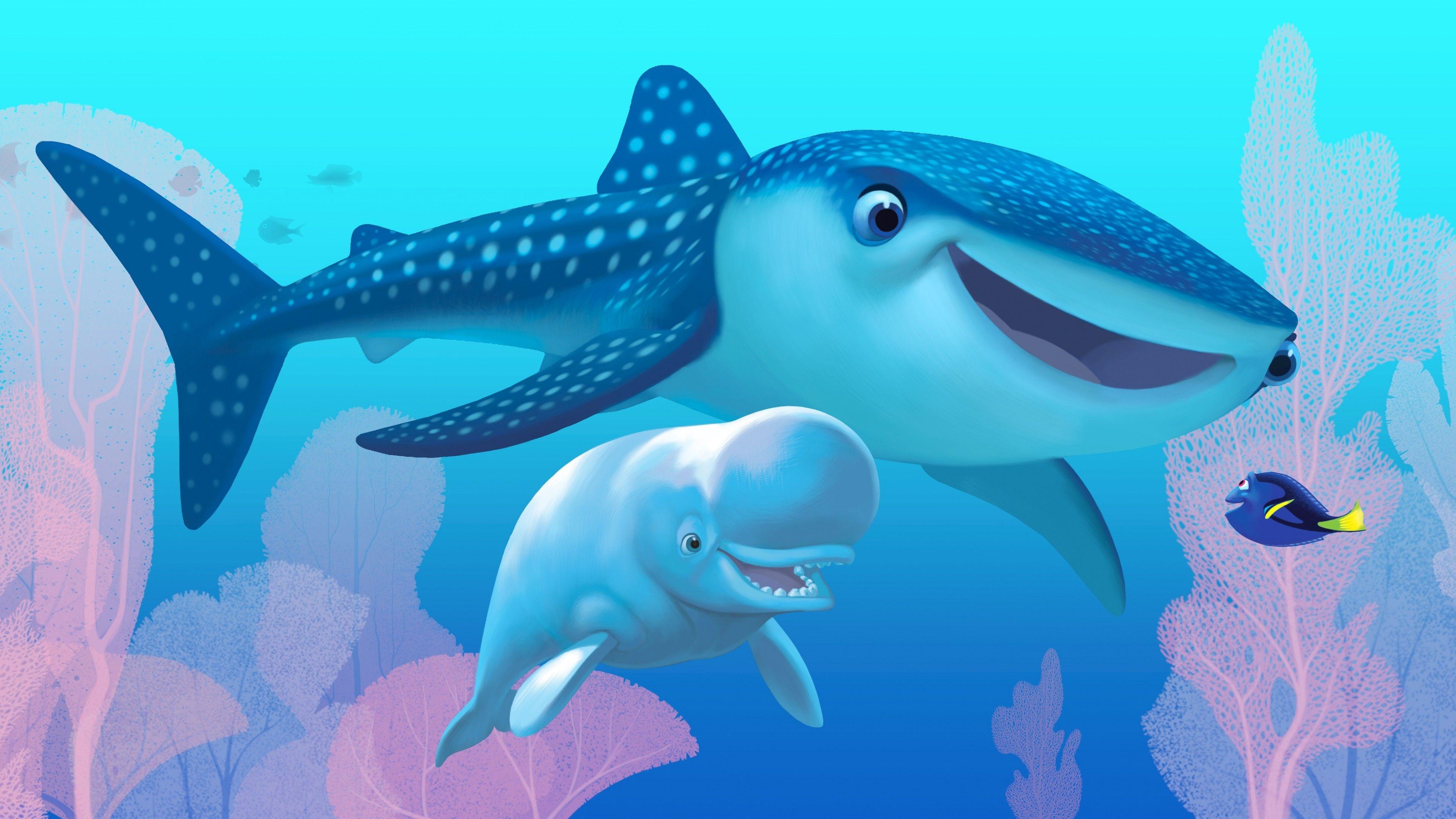 Hình nền 3840x2160 Finding Dory, Nemo, cá mập, Cá, Pixar, Hoạt hình, Phim