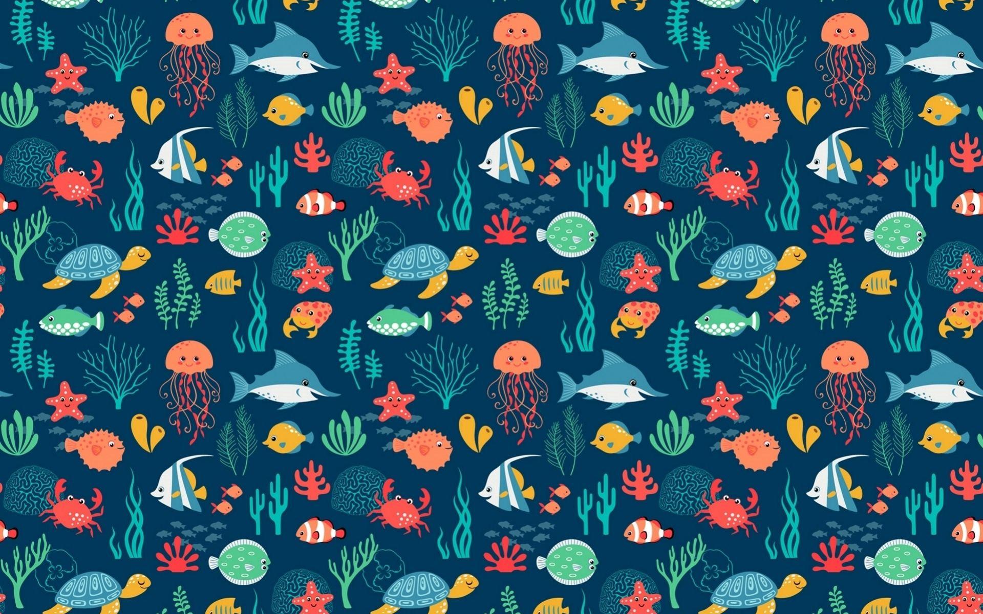 1920x1200 Sea Animals Pattern wallpaper. Sea Animals Pattern stock
