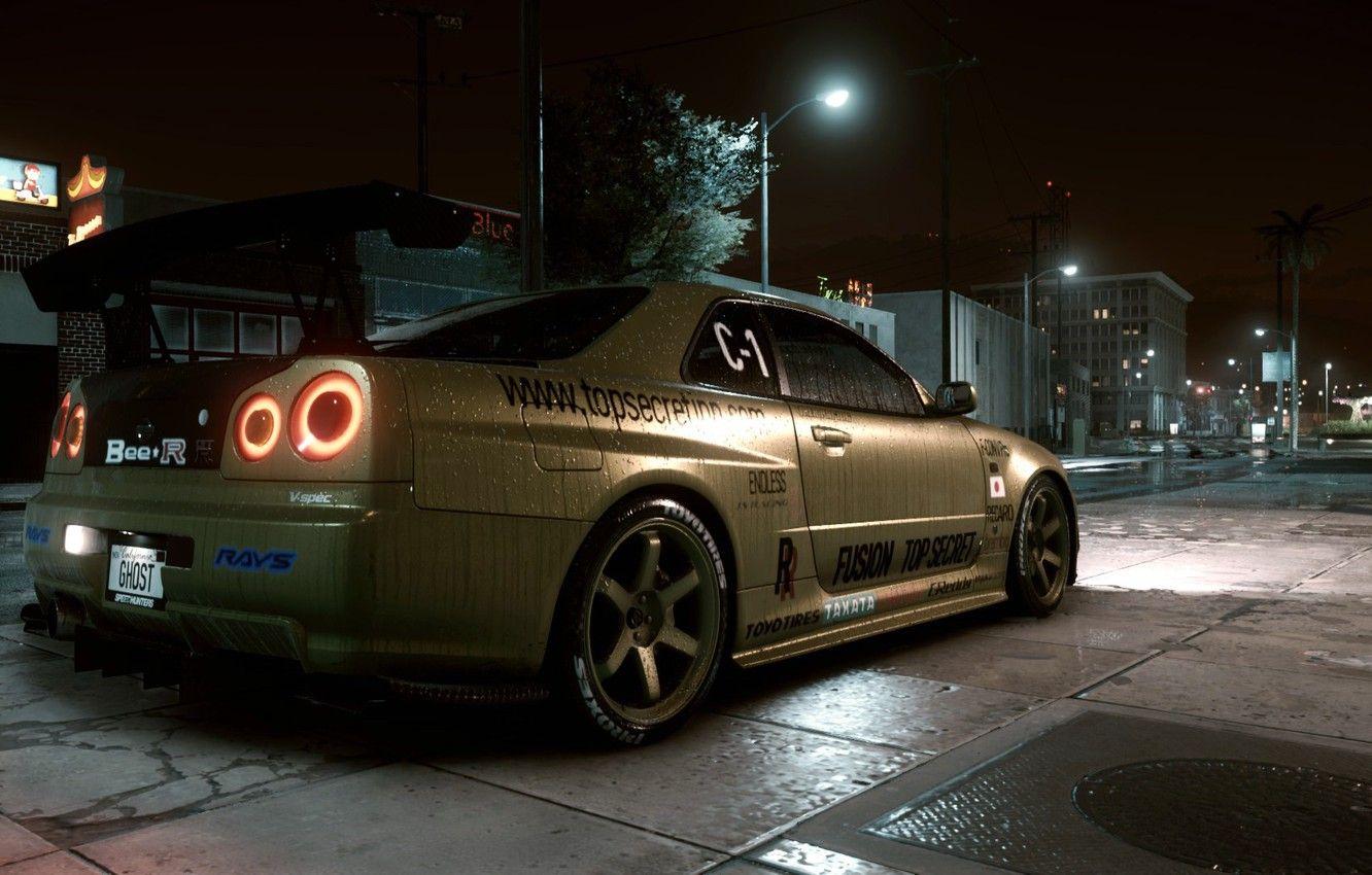 1332x850 Wallpaper street, Nissan skyline, night city, Need for Speed