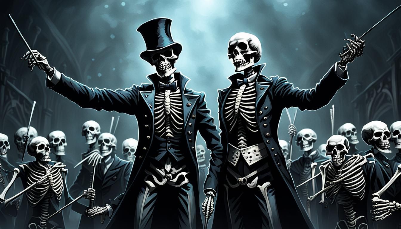 1344x768 grimdark fantasy skeletons orchestra