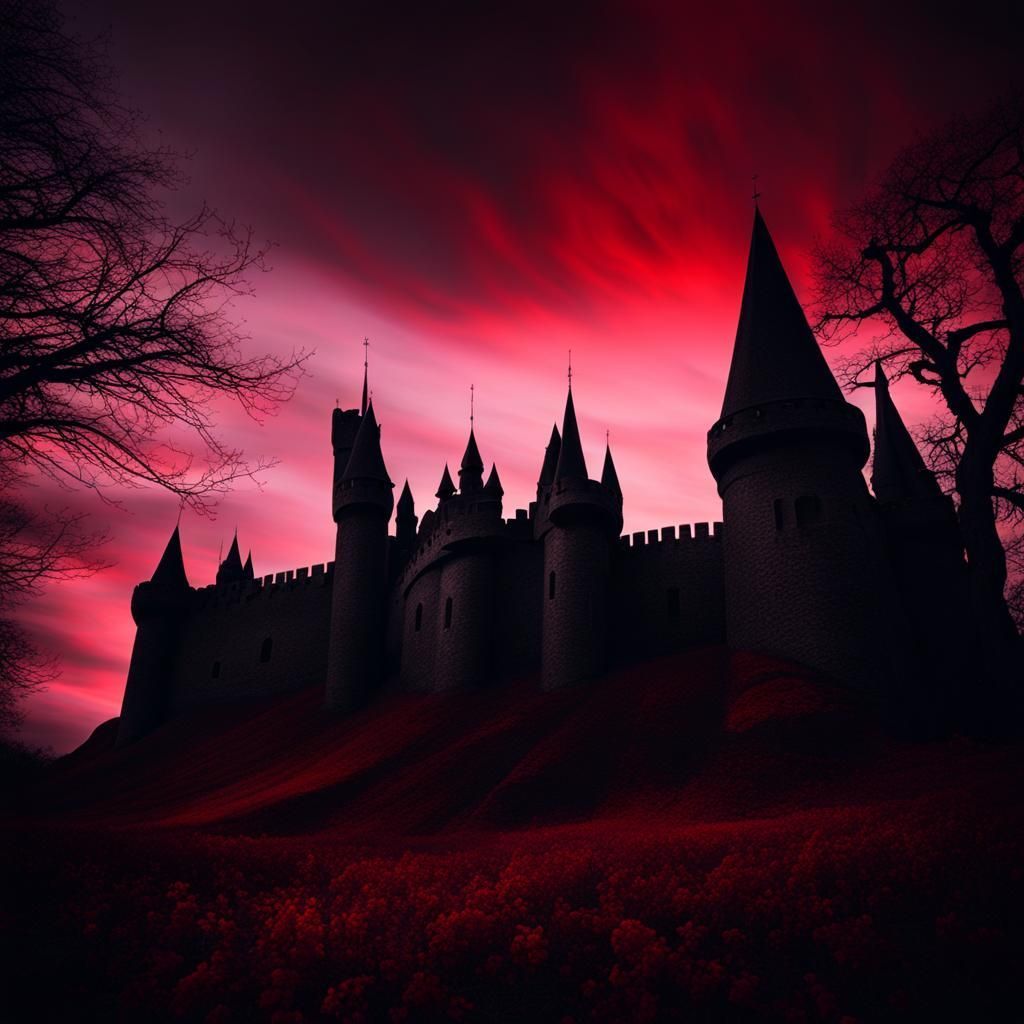 1024x1024 Grimdark castlescape, blood red sky