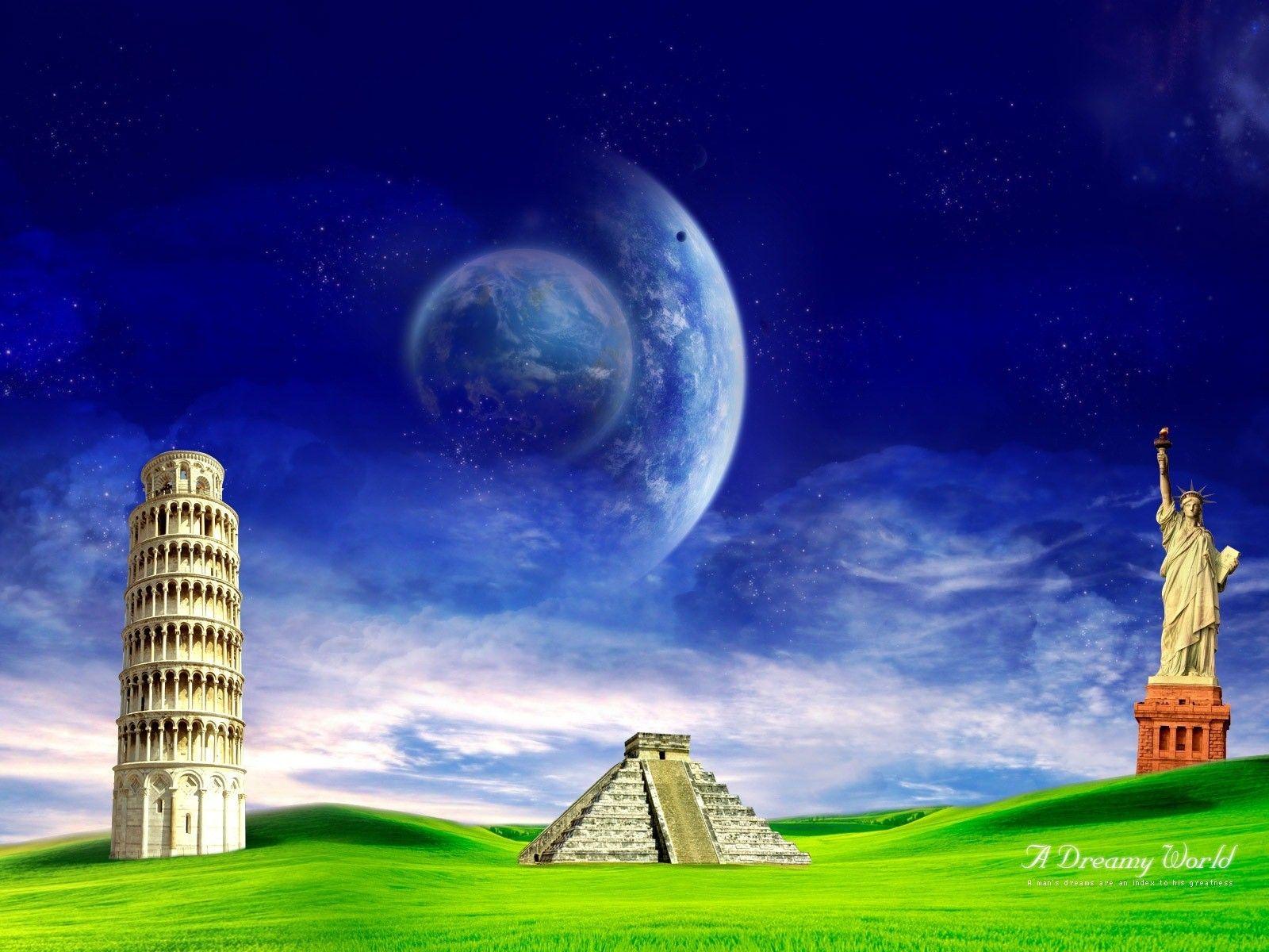 1600x1200 Statue of Liberty and Chichen Itza Wonders Wallpaper. HD