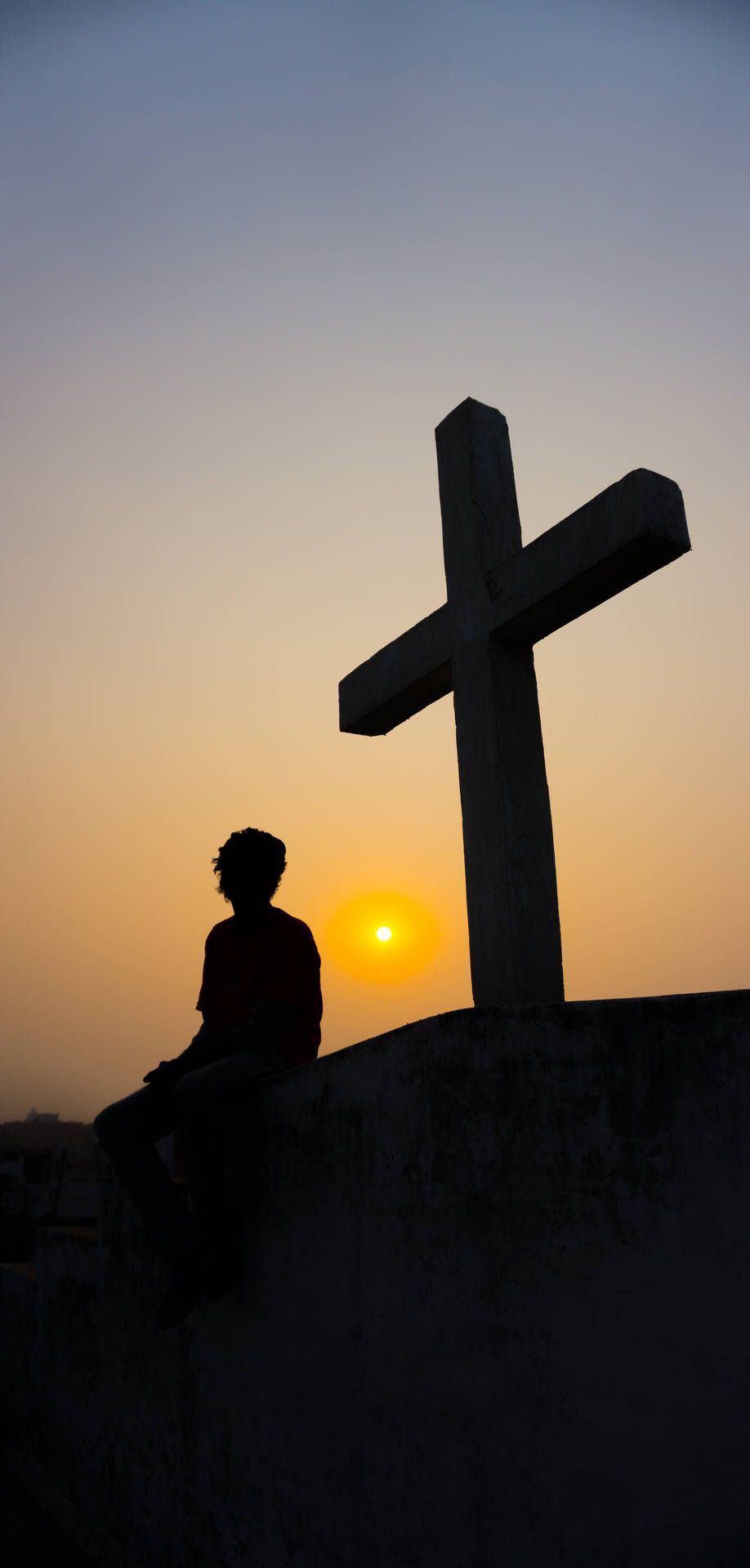 918x1920 Download Christian Cross Against Sunset