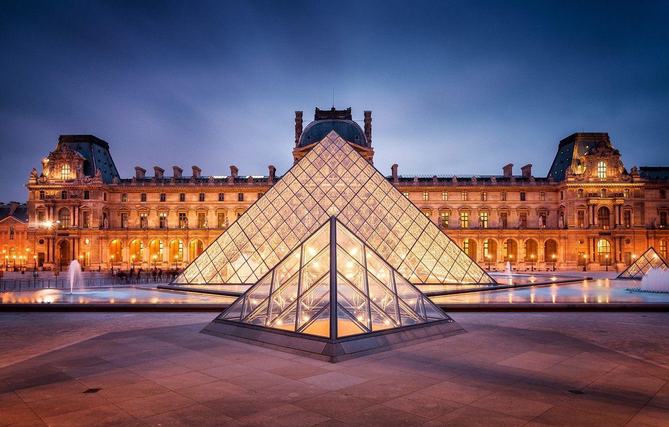 1332x850 Wallpaper the city, France, Paris, the evening, The Louvre