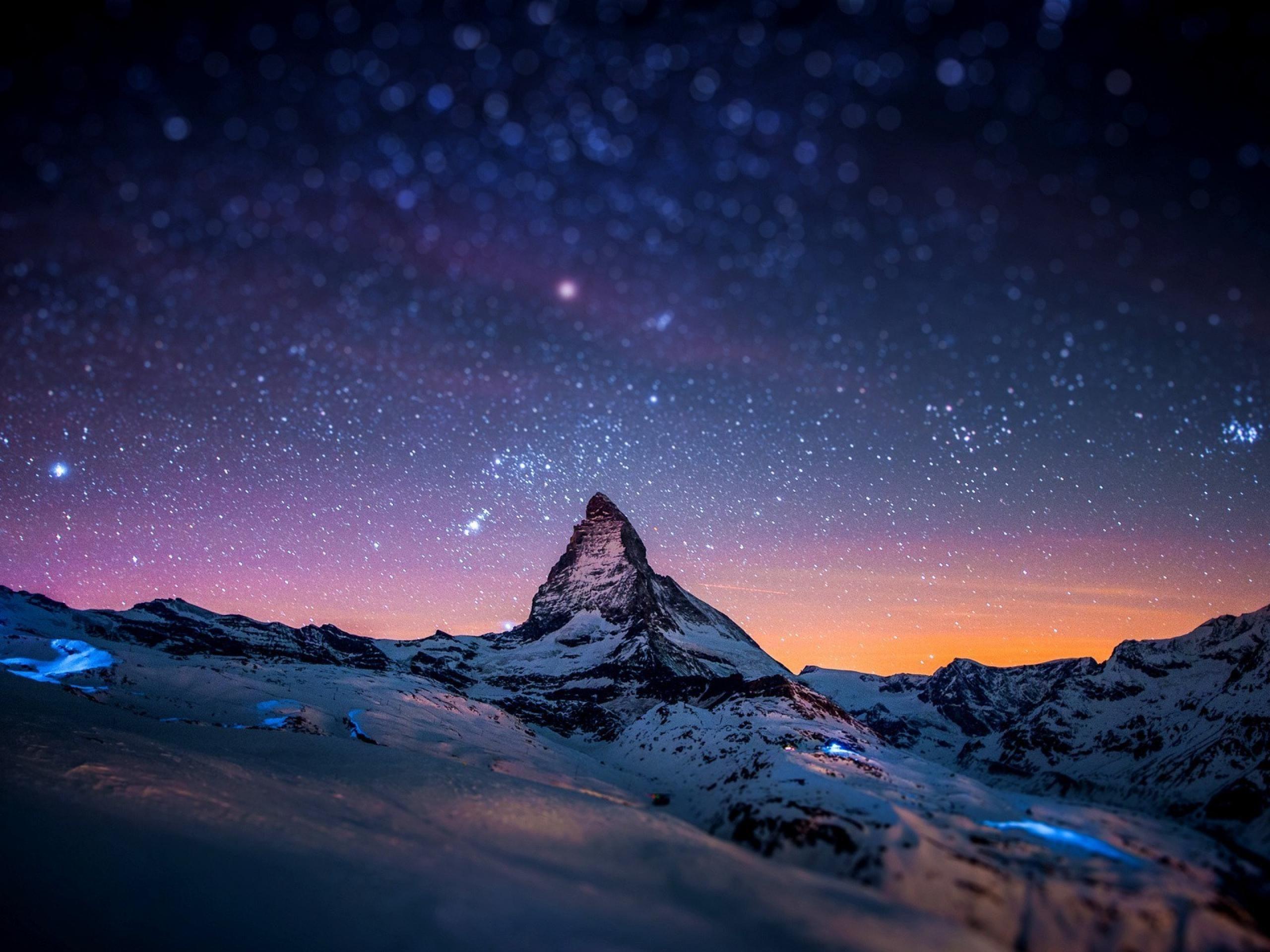 2560x1920 Switzerland Mountains Snow Night Stars Matterhorn Zermatt