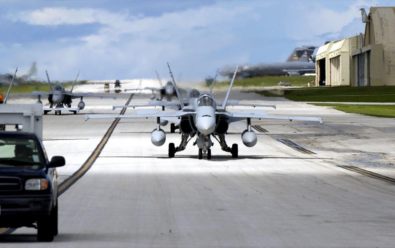 1280x804 F18s on runway wallpaper. F18s on runway