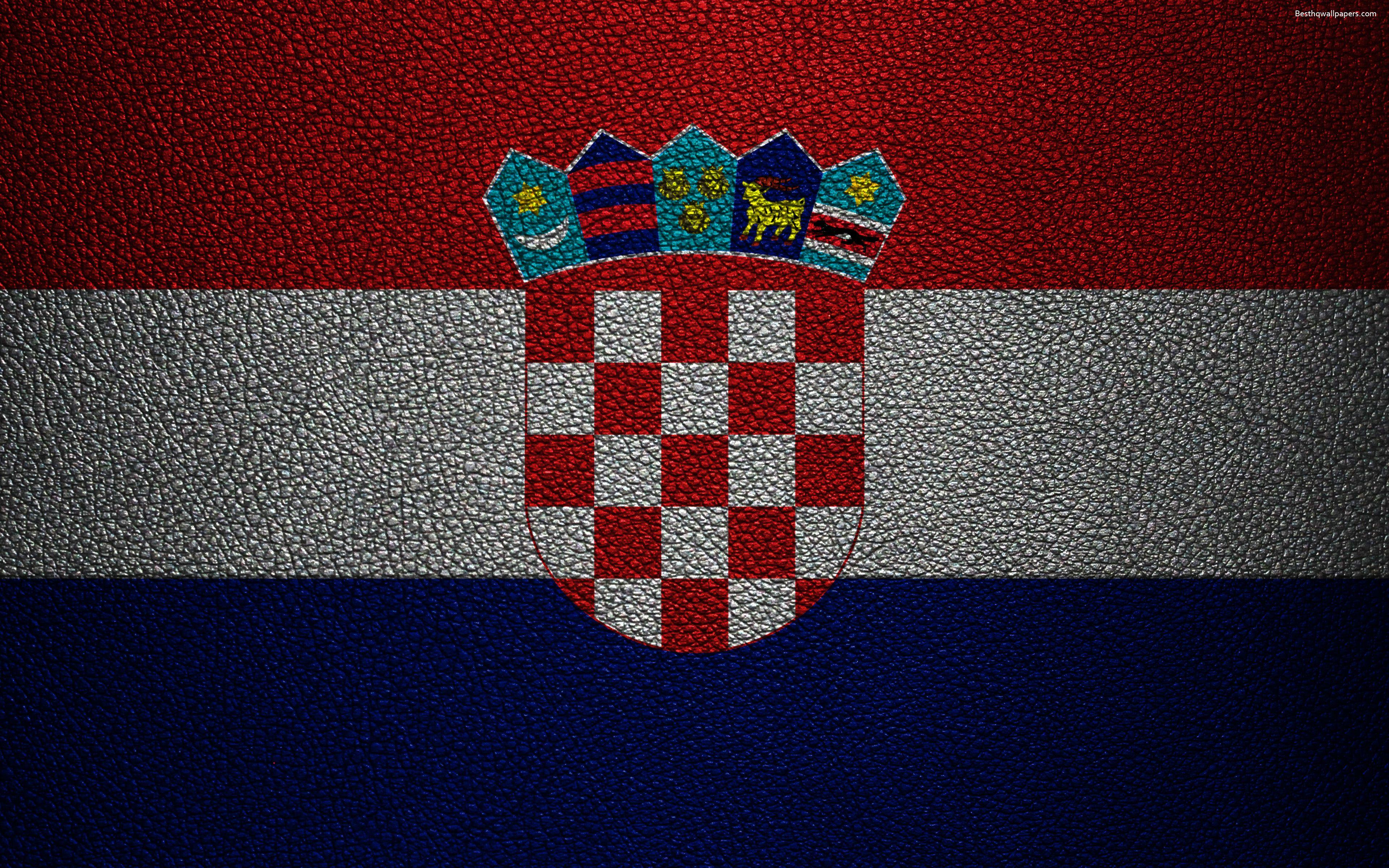 3840x2400 Download wallpaper Flag of Croatia, 4k, leather texture