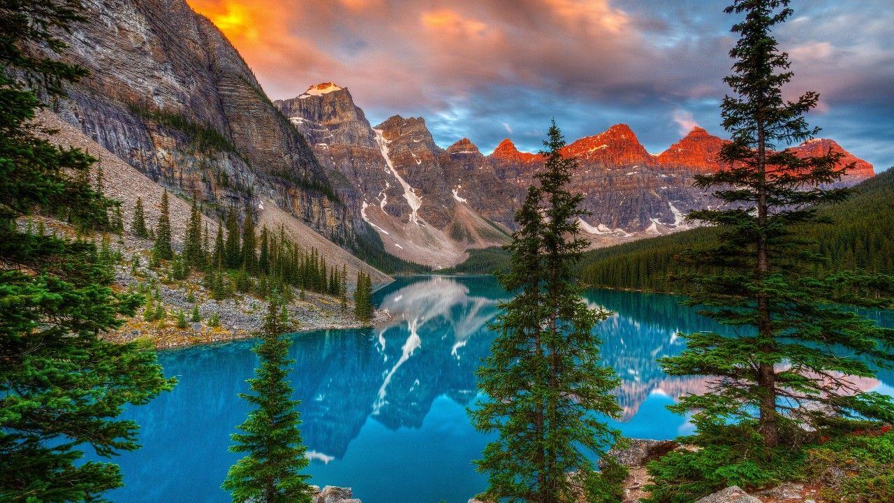 1280x720 Wallpaper Moraine Lake, Alberta, Canada, 4K, Nature