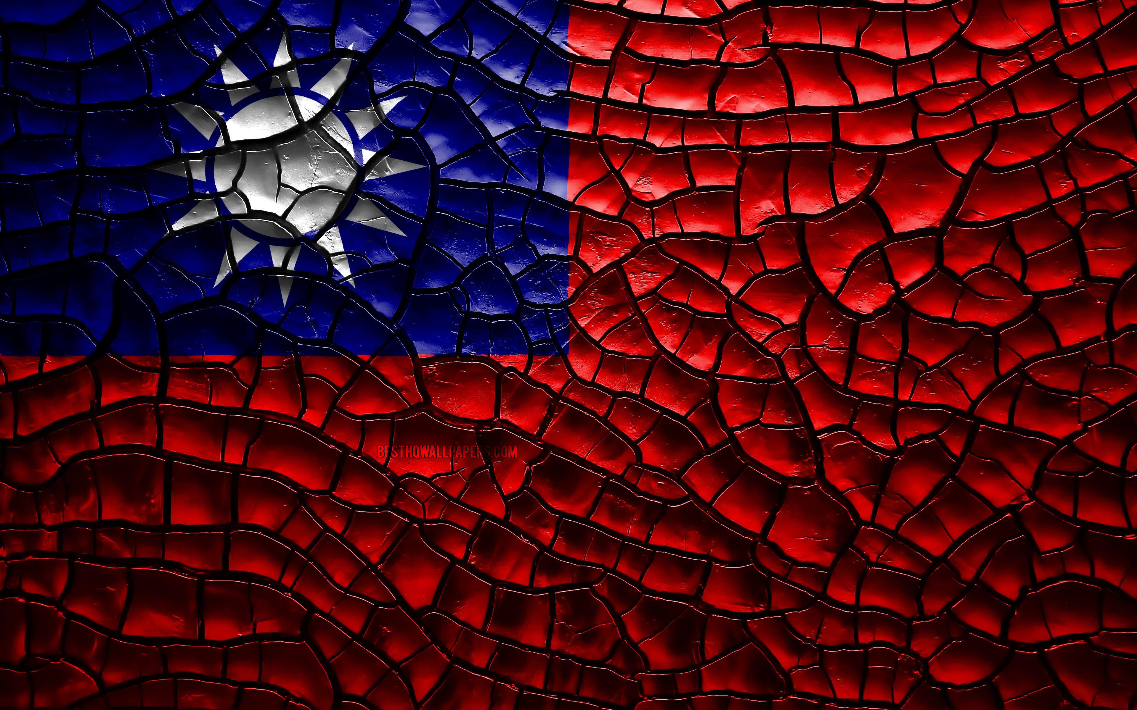 3840x2400 Download wallpaper Flag of Taiwan, 4k, cracked soil, Asia