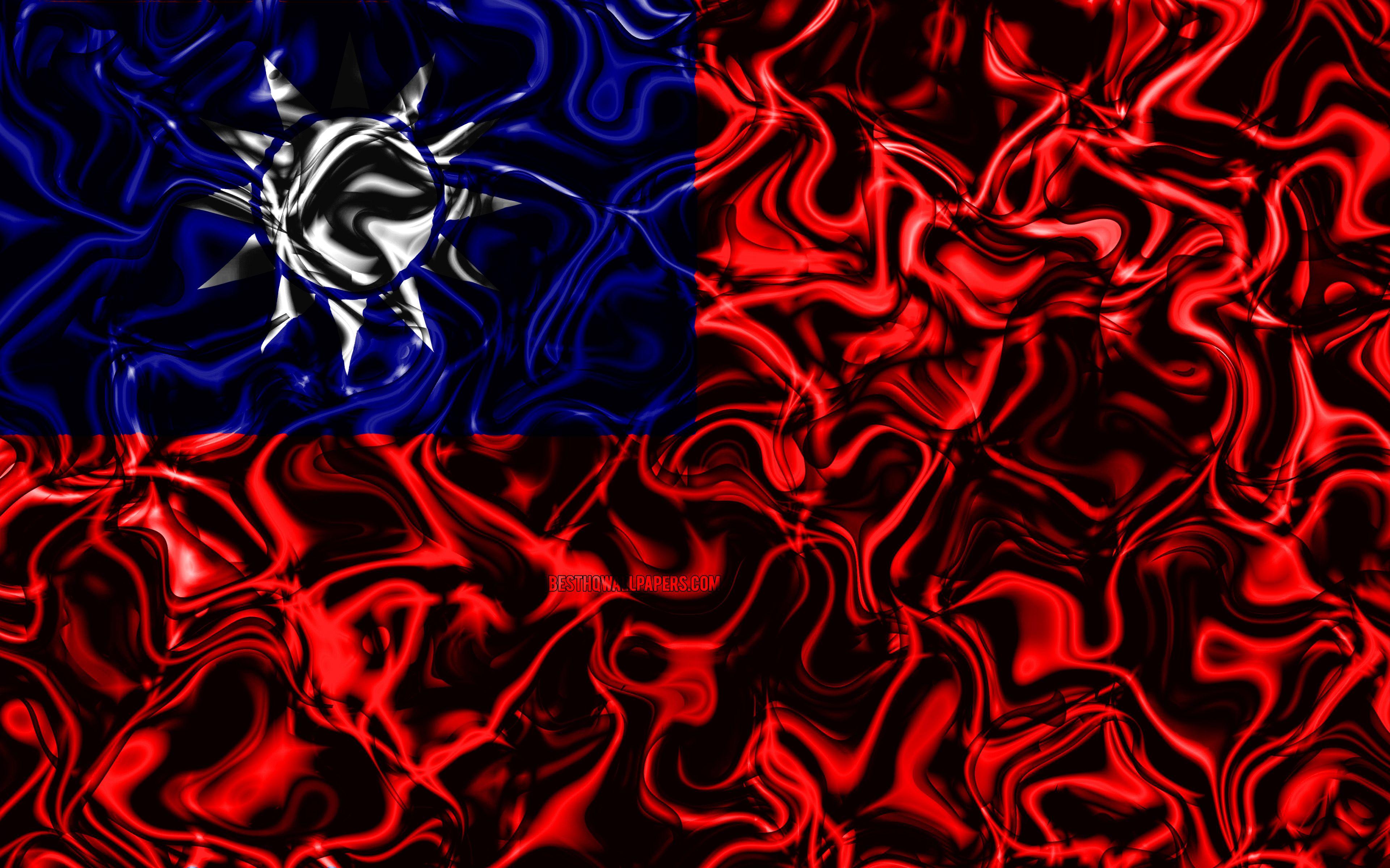 3840x2400 Download wallpaper 4k, Flag of Taiwan, abstract smoke, Asia