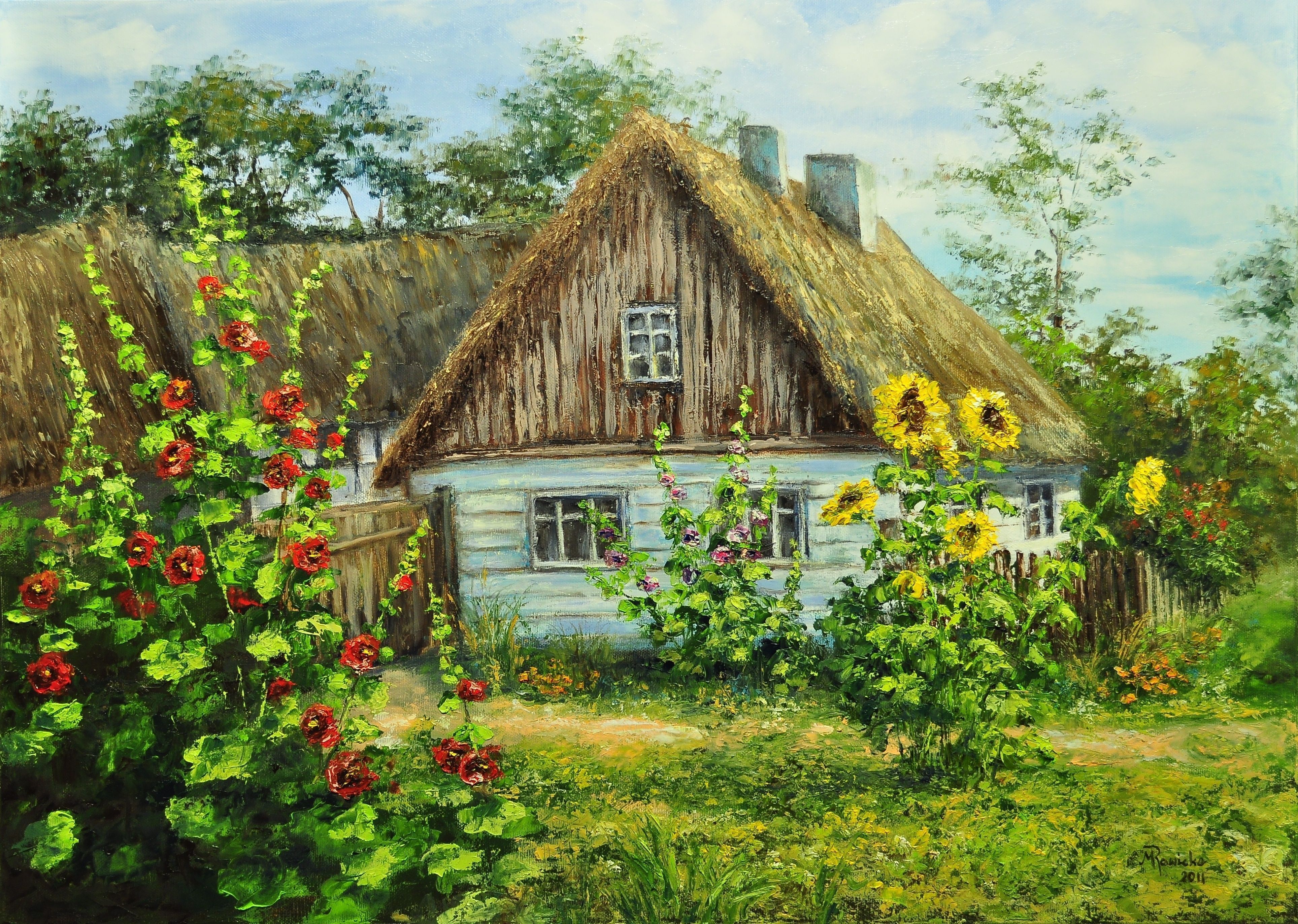 3855x2745 summer, village, greenery, flowers