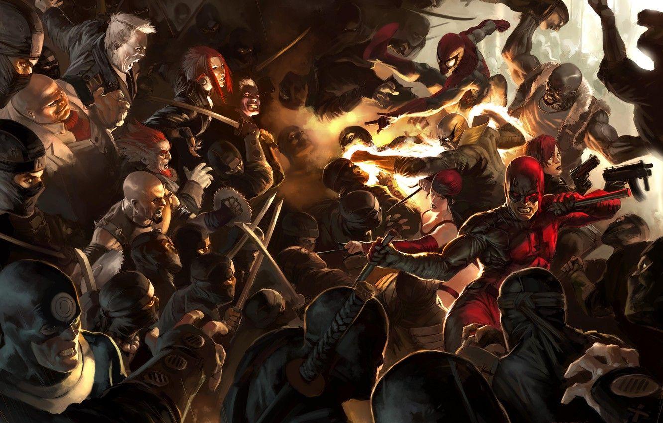 1332x850 Wallpaper Marvel, Owl, Spider Man, Ninja, Daredevil, Black