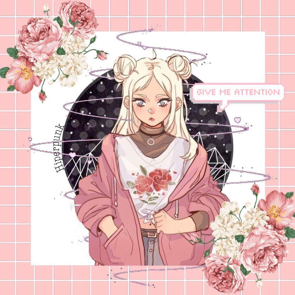 1024x1024 freetoedit anime animegirl pink rosa flores flowers tum