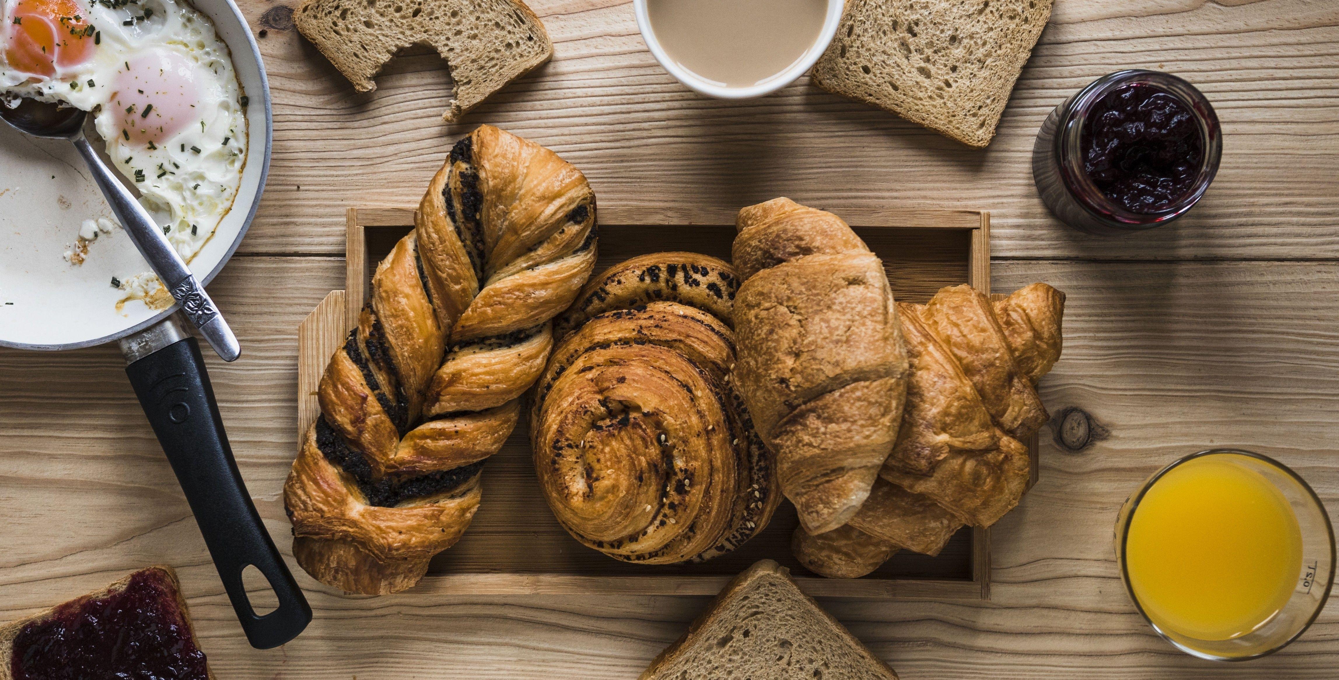 4591x2330 Download 4591x2330 Viennoiserie, Breakfast, Egg, Coffee