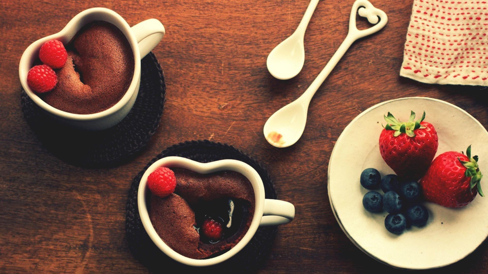 1920x1080 HD Wallpaper Hot Chocolate Brownies Berries. Wallpaper